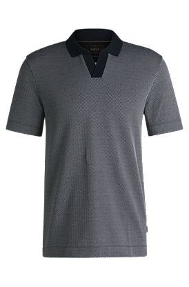 Dot-pattern polo shirt in cotton and silk