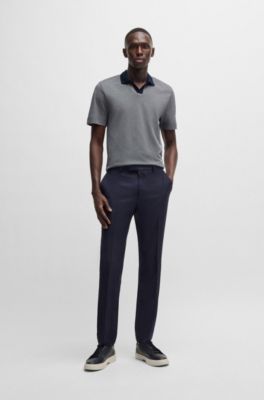 Dot-pattern polo shirt in cotton and silk, Dark Blue