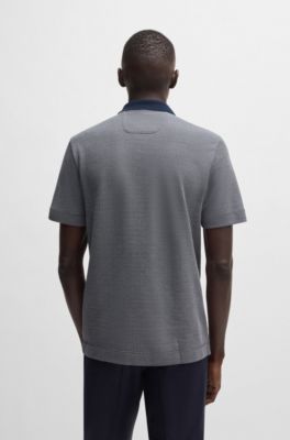 Dot-pattern polo shirt in cotton and silk, Dark Blue