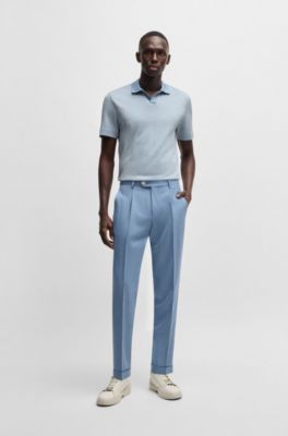 Dot-pattern polo shirt in cotton and silk, Light Blue