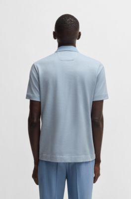 Dot-pattern polo shirt in cotton and silk, Light Blue