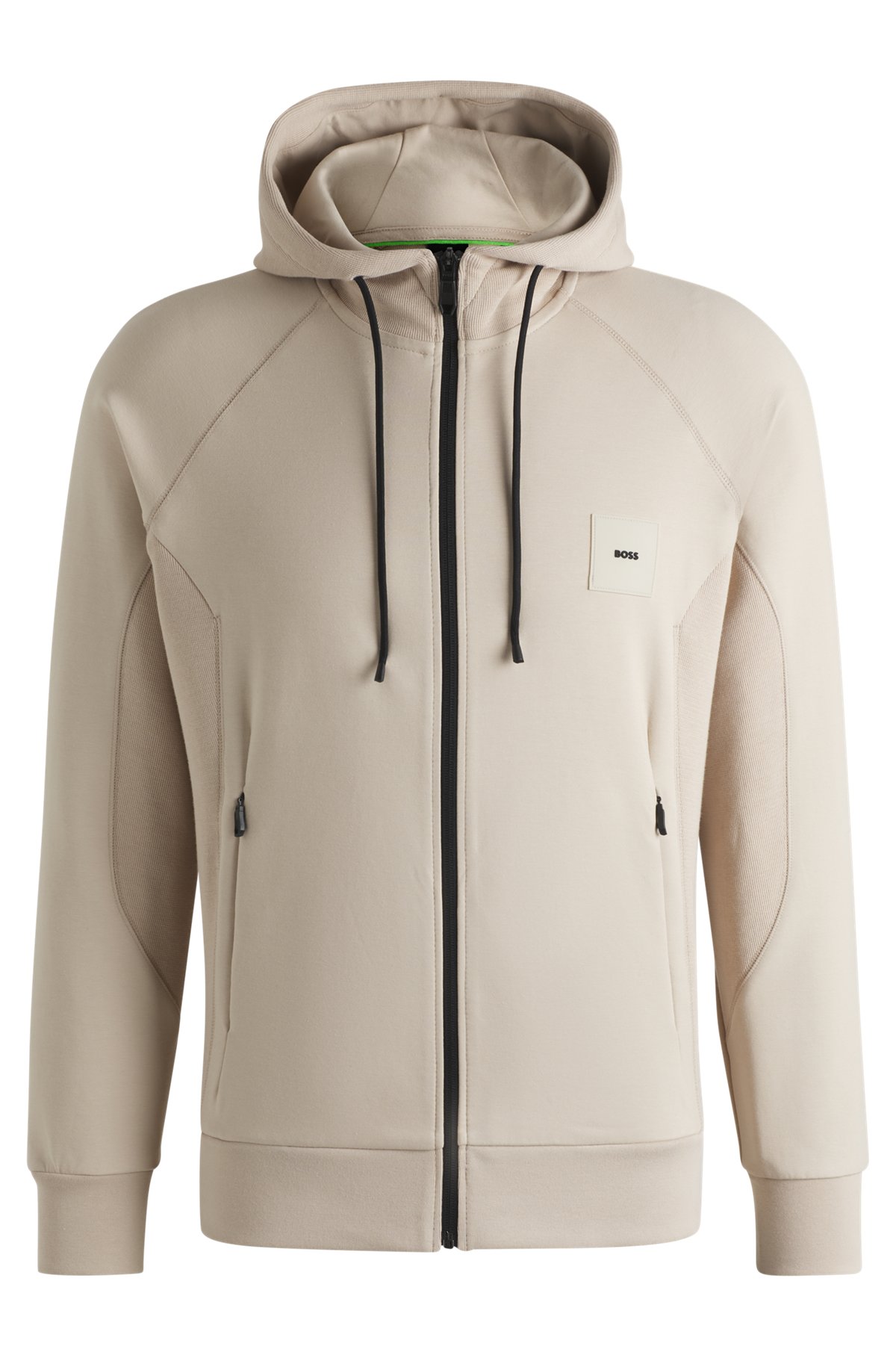 BOSS - Zip-up hoodie with logo patch - Light Beige BOSS - Zip-up hoodie with logo patch - Light Beige