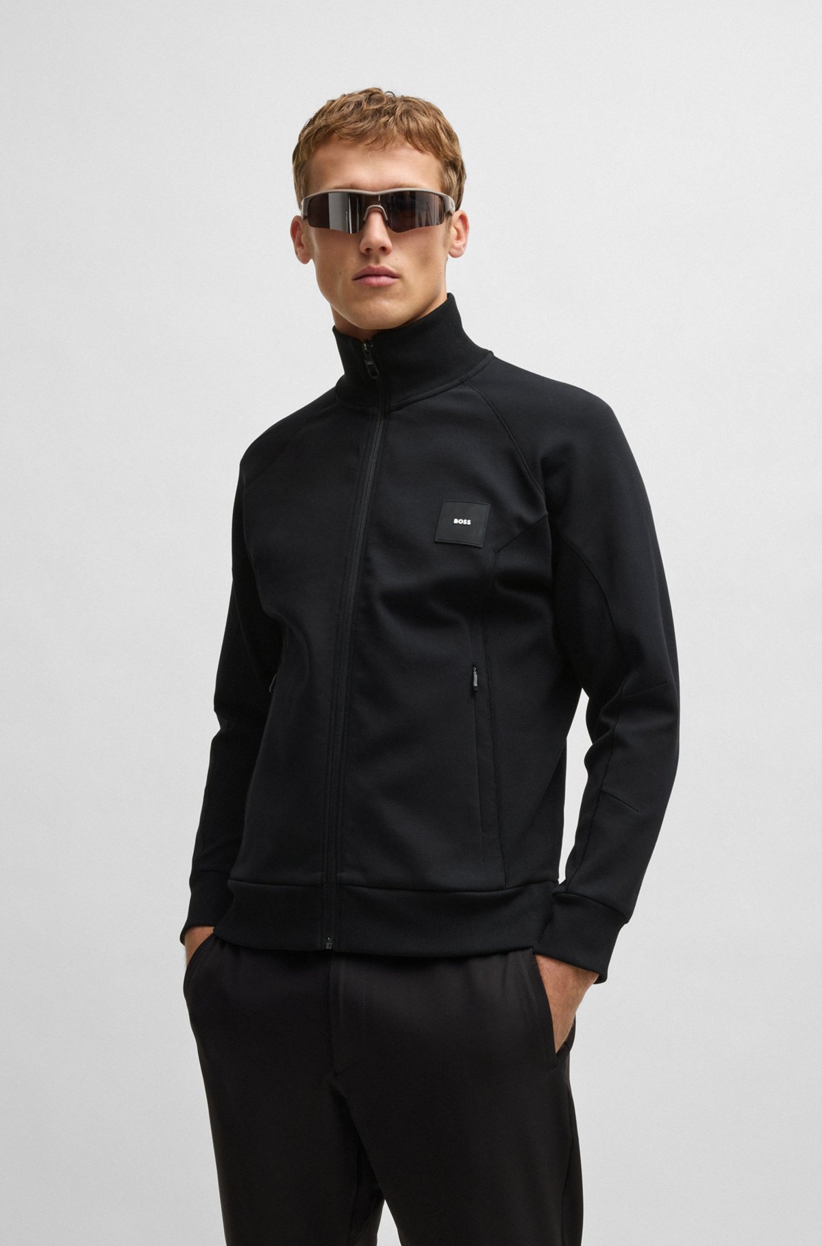 BOSS - Sweatshirt with stretch-cotton inserts - Black BOSS - Sweatshirt with stretch-cotton inserts - Black