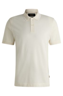 Cotton-silk polo shirt with stripe structure, White