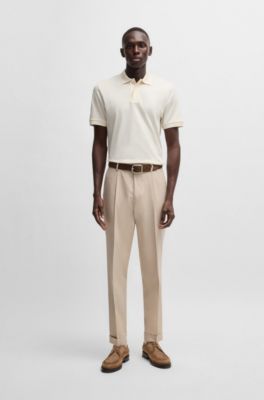 Cotton-silk polo shirt with stripe structure, White