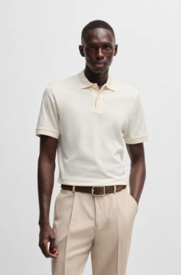 Cotton-silk polo shirt with stripe structure, White