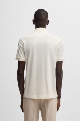 Cotton-silk polo shirt with stripe structure, White