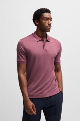 Polo en soie et coton avec rayures structur&eacute;es, Rose
