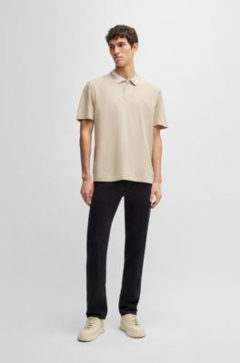 Relaxed-fit cotton-piqu&eacute; polo shirt with collar artwork, Light Beige