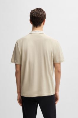Relaxed-fit cotton-piqu&eacute; polo shirt with collar artwork, Light Beige