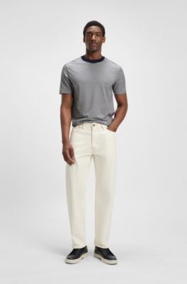 T-shirt en soie et coton &agrave; rayures fines, Bleu fonc&eacute;