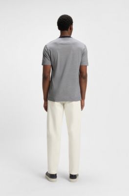 T-shirt en soie et coton &agrave; rayures fines, Bleu fonc&eacute;