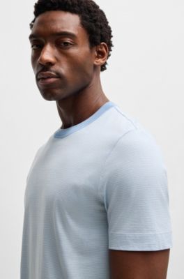 Cotton-silk T-shirt with fineline stripes, Light Blue