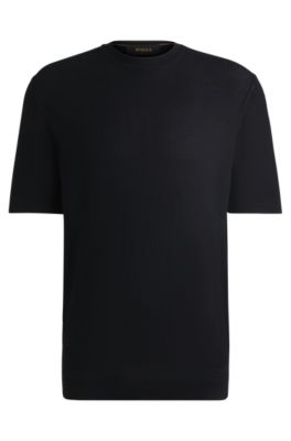 Jersey de seda con estructura de punto, Azul oscuro