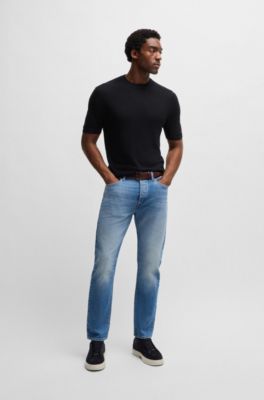 Jersey de seda con estructura de punto, Azul oscuro