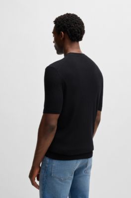 Jersey de seda con estructura de punto, Azul oscuro