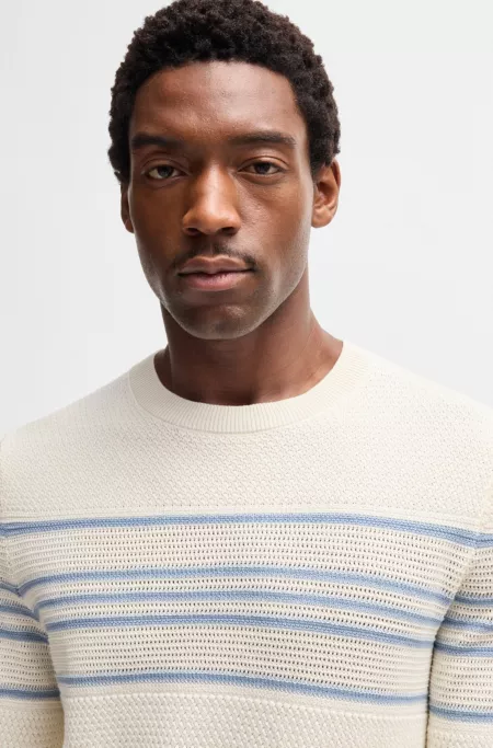 Silk-cotton sweater with knitted stripes