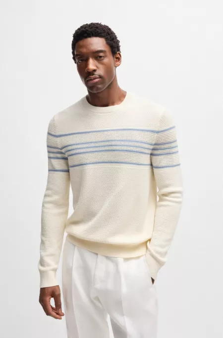 Silk-cotton sweater with knitted stripes