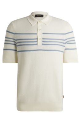 Polo de punto de seda y algod&oacute;n con detalles de rayas, Blanco