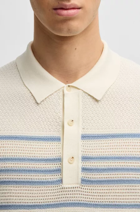 Knit polo in silk and cotton with stripe details