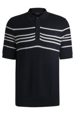 Knit polo silk and cotton with stripe details