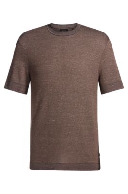 Regular-fit T-shirt in cotton, linen and silk, Dark Brown