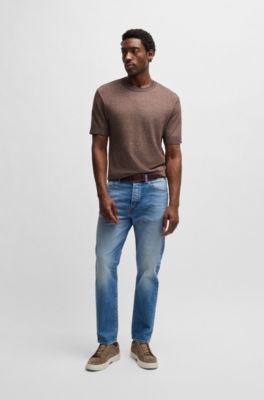 Regular-fit T-shirt in cotton, linen and silk, Dark Brown