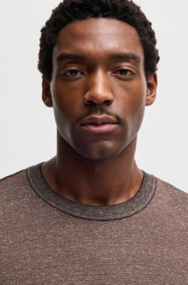Regular-fit T-shirt in cotton, linen and silk, Dark Brown