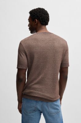 Regular-fit T-shirt in cotton, linen and silk, Dark Brown