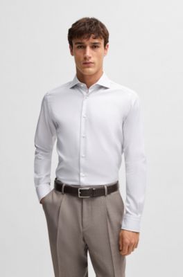 Chemise Regular en coton structur&eacute; infroissable, Gris chin&eacute;