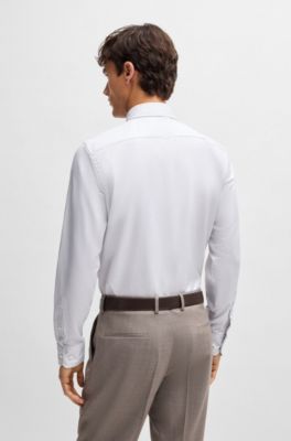 Chemise Regular en coton structur&eacute; infroissable, Gris chin&eacute;