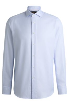 Regular-fit shirt in structured crease-resistant cotton, Blue