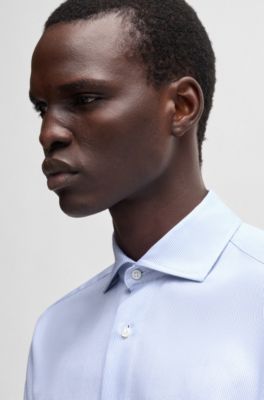 Regular-fit shirt in structured crease-resistant cotton, Blue