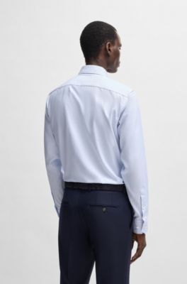 Regular-fit shirt in structured crease-resistant cotton, Blue