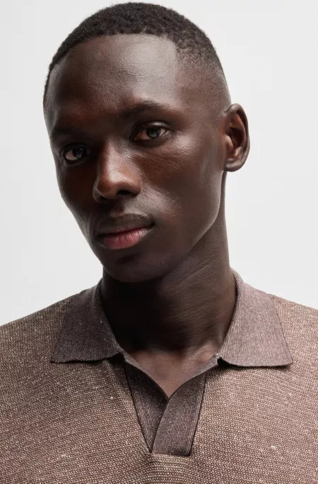 Johnny-collar polo shirt in cotton, linen and silk