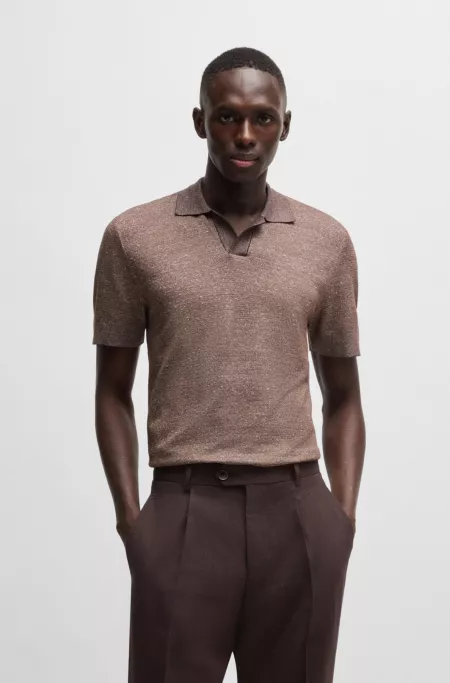 Johnny-collar polo shirt in cotton, linen and silk