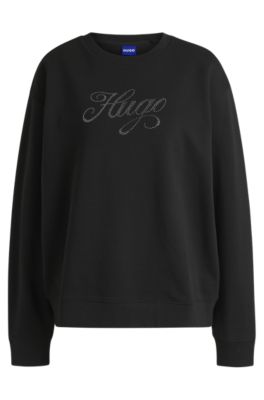 Sudadera oversize fit en felpa de algod&oacute;n con logo de dise&ntilde;o, Negro