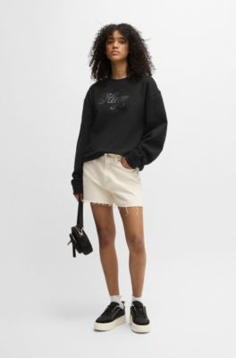 Sudadera oversize fit en felpa de algod&oacute;n con logo de dise&ntilde;o, Negro