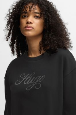 Sudadera oversize fit en felpa de algod&oacute;n con logo de dise&ntilde;o, Negro