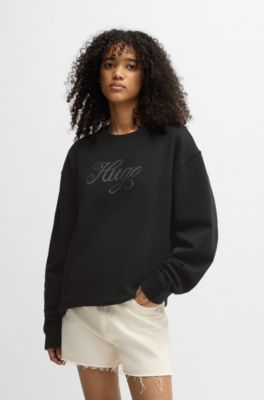Sudadera oversize fit en felpa de algod&oacute;n con logo de dise&ntilde;o, Negro