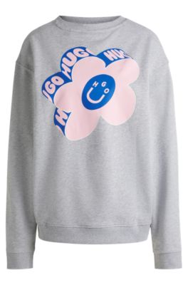 Sudadera oversize fit en felpa de algod&oacute;n con logo de dise&ntilde;o, Gris claro