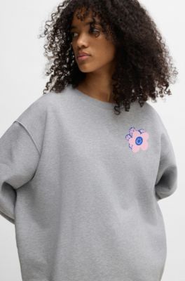 Sudadera oversize fit en felpa de algod&oacute;n con logo de dise&ntilde;o, Gris claro