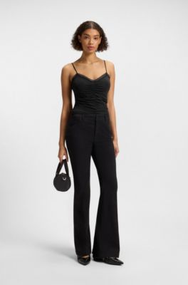 Lace-trim top with ruffled front, Black