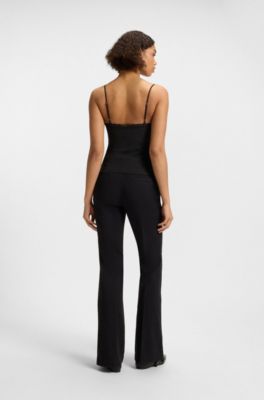 Lace-trim top with ruffled front, Black