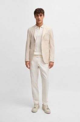 Cotton-silk knit polo with cabled front, White