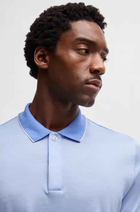 Cotton-silk polo shirt with structured trims