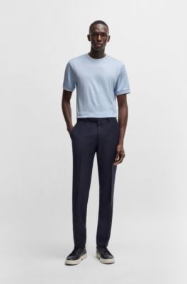 T-shirt en soie et coton &agrave; rayures fines, Turquoise