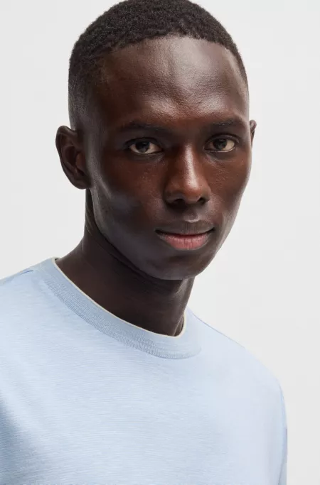 Cotton-silk T-shirt with fineline stripes