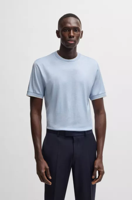 Cotton-silk T-shirt with fineline stripes