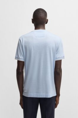 T-shirt en soie et coton &agrave; rayures fines, Turquoise